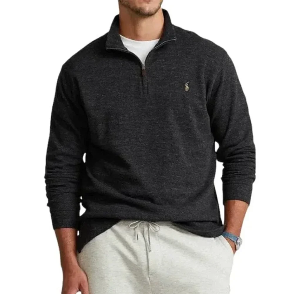 Polo Ralph Lauren Sweater Mens XXL Grey Estate Rib Half Zip Pullover Quarter Zip